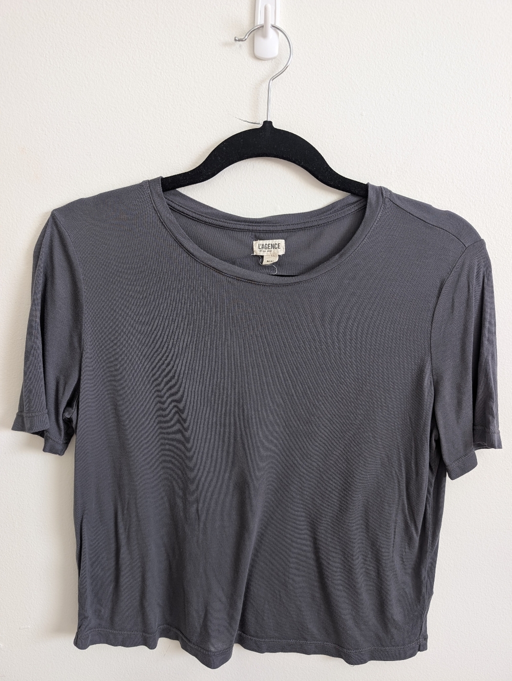 L'Agence "Remy" Crewneck Tee – Size M | Micro Modal | Charcoal